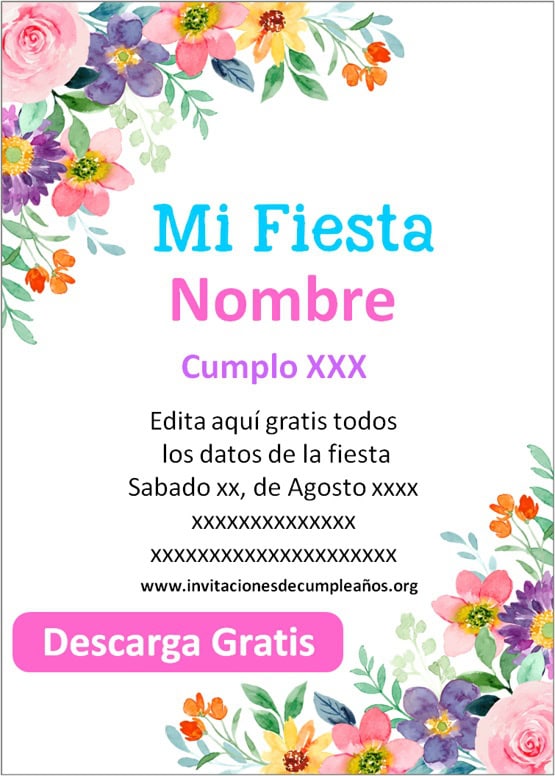 Invitaciones de Flores para editar de Cumpleaños cumpleaños